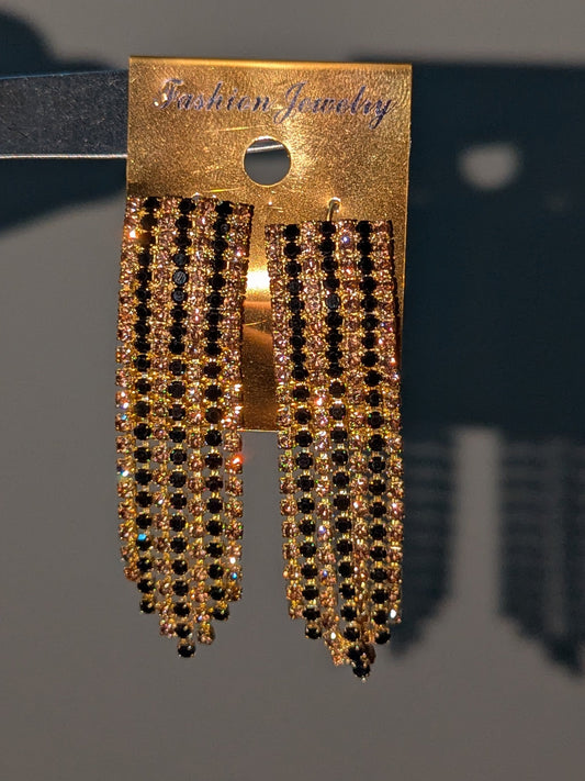 GOLD BLACK TASSEL EARRINGS