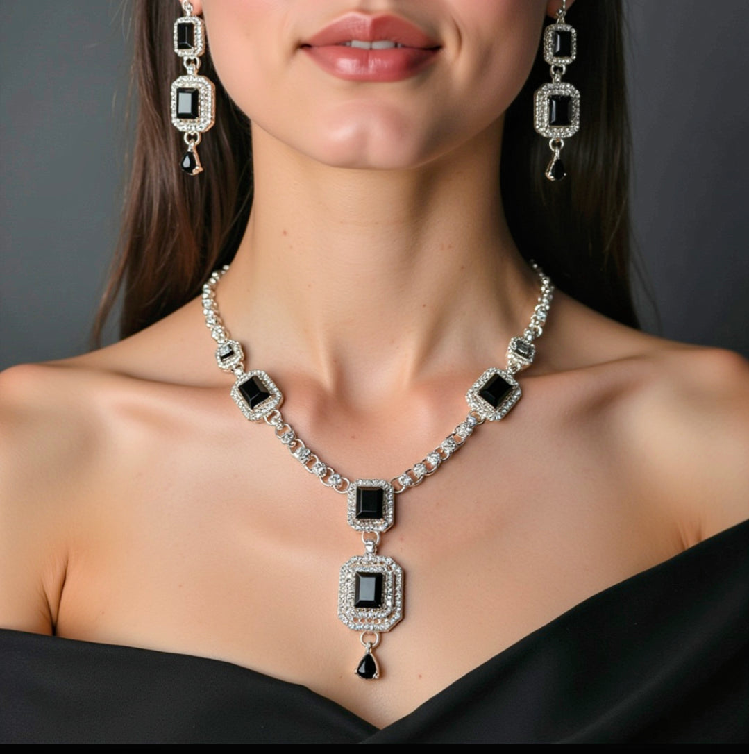 4 pcs Luxury silver Sterling set , necklace with earrings and bindi , wedding jewelry for women