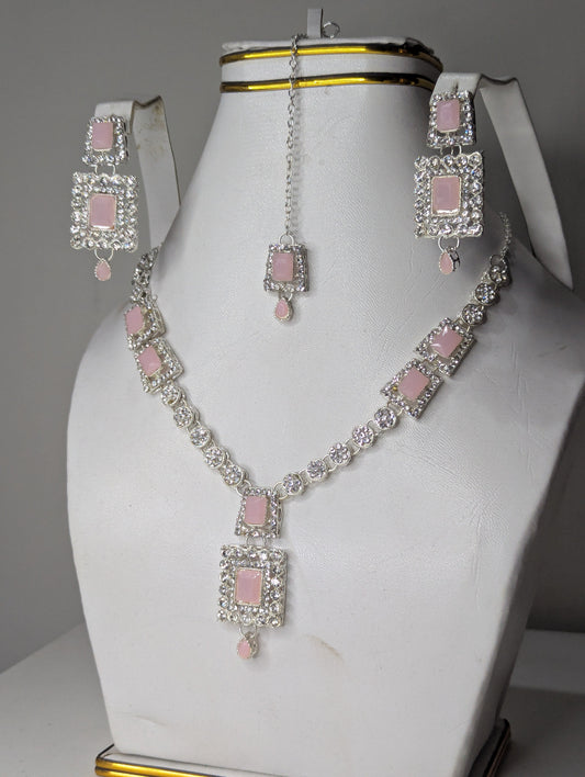 Luxury Pink Necklace Set with Earrings and bindi