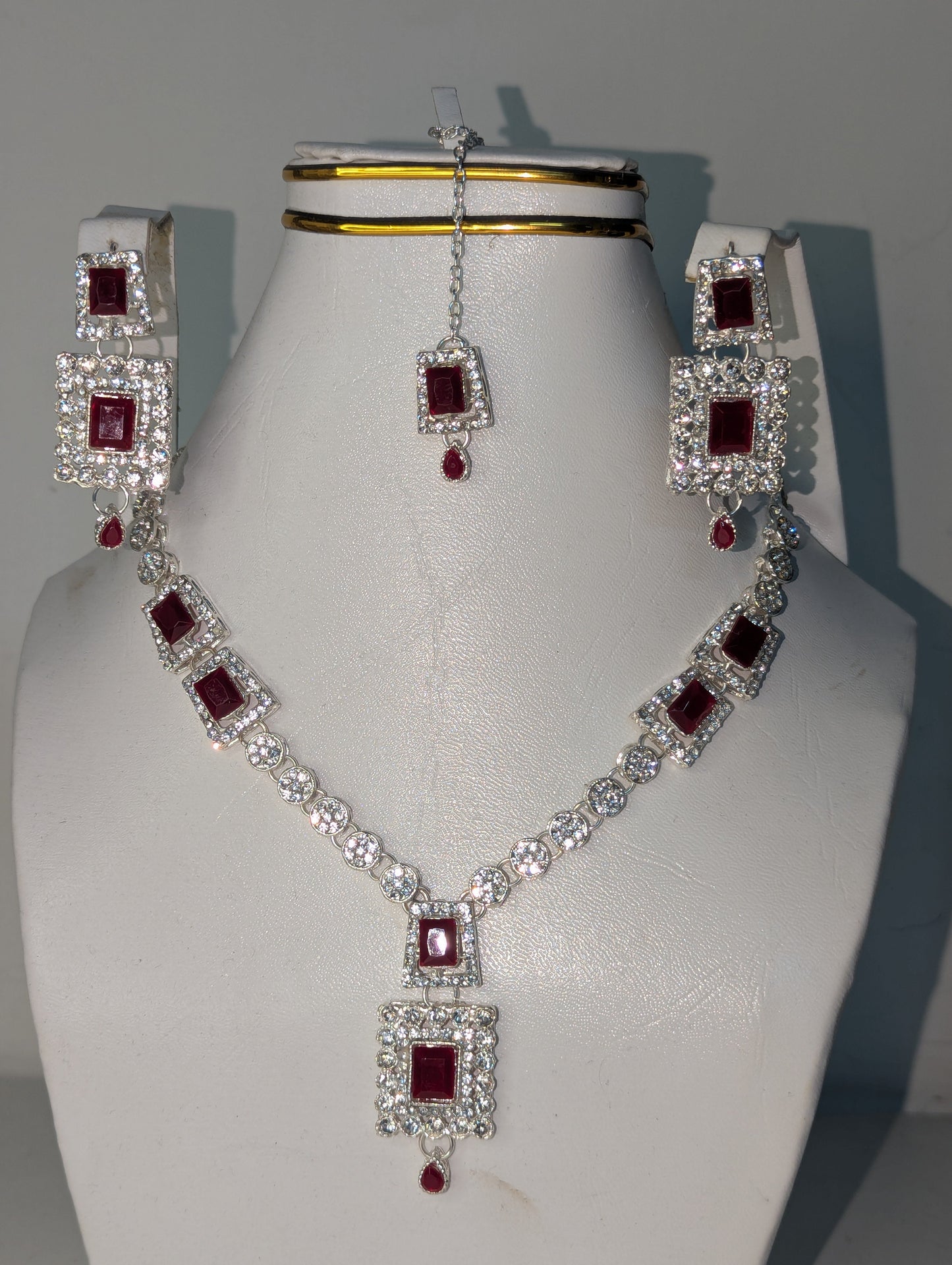 Luxury Maroon Necklace Set with Earrings and bindi