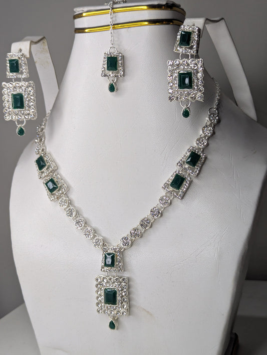 Luxury Green Necklace Set with Earrings & bindi