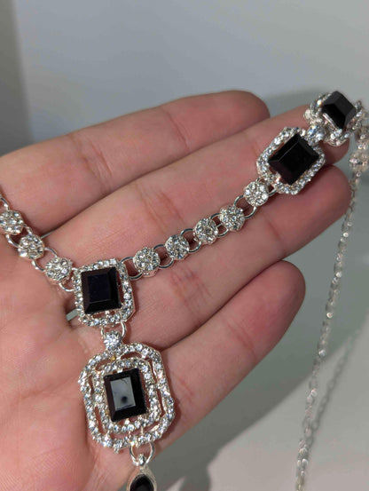 4 Pcs Luxury Silver Necklace Set with Earrings and bindi