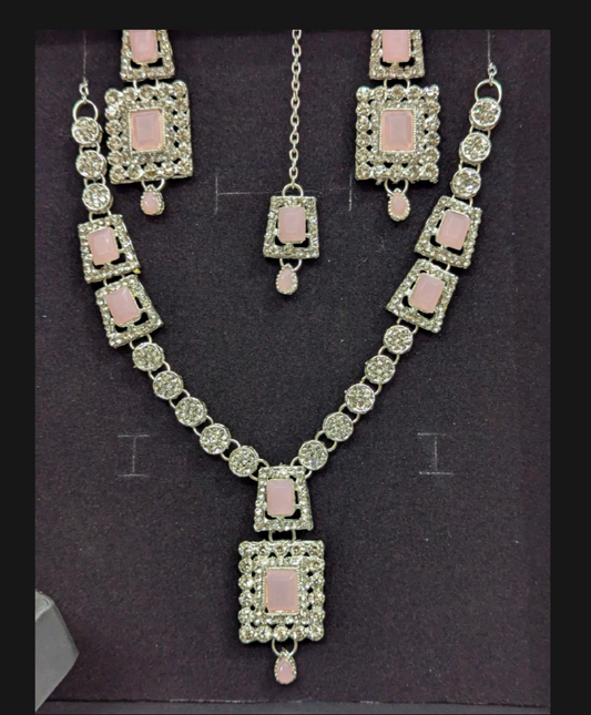 Luxury Pink Necklace Set with Earrings and bindi