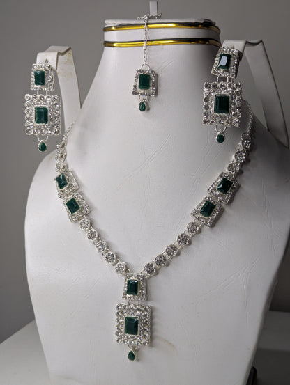 Luxury Green Necklace Set with Earrings & bindi