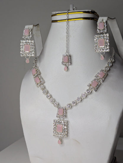 Luxury Pink Necklace Set with Earrings and bindi